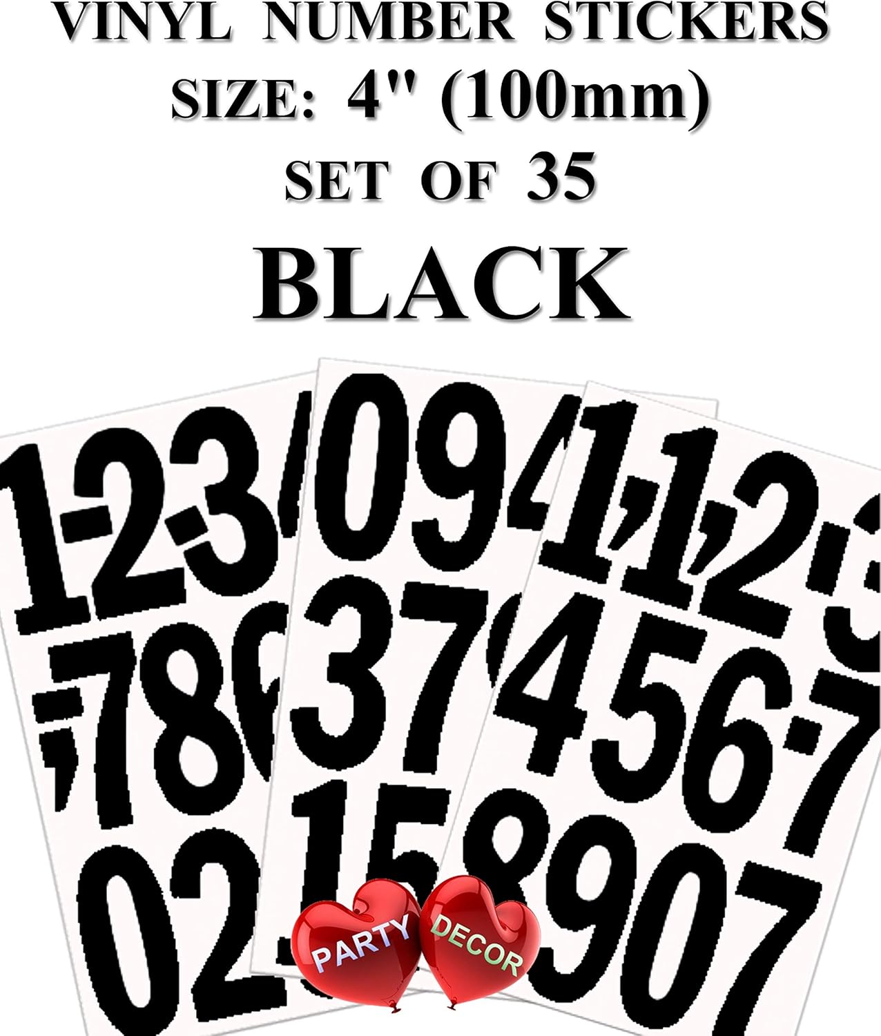 1 x Set of 35 Black 4" Numbers - Self Adhesive Waterproof Durable Vinyl Stickers - Cut to the sticker Shape - size 100mm