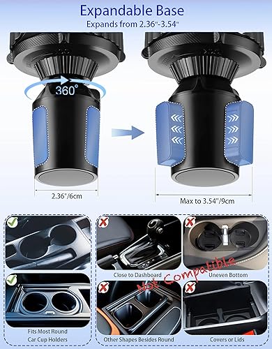 Miniatura 3 de Bandeja para portavasos de automóvil, 5 en 1, ajustable, con mesa de bandeja de alimentos y soporte para teléfono para todos los propósitos,