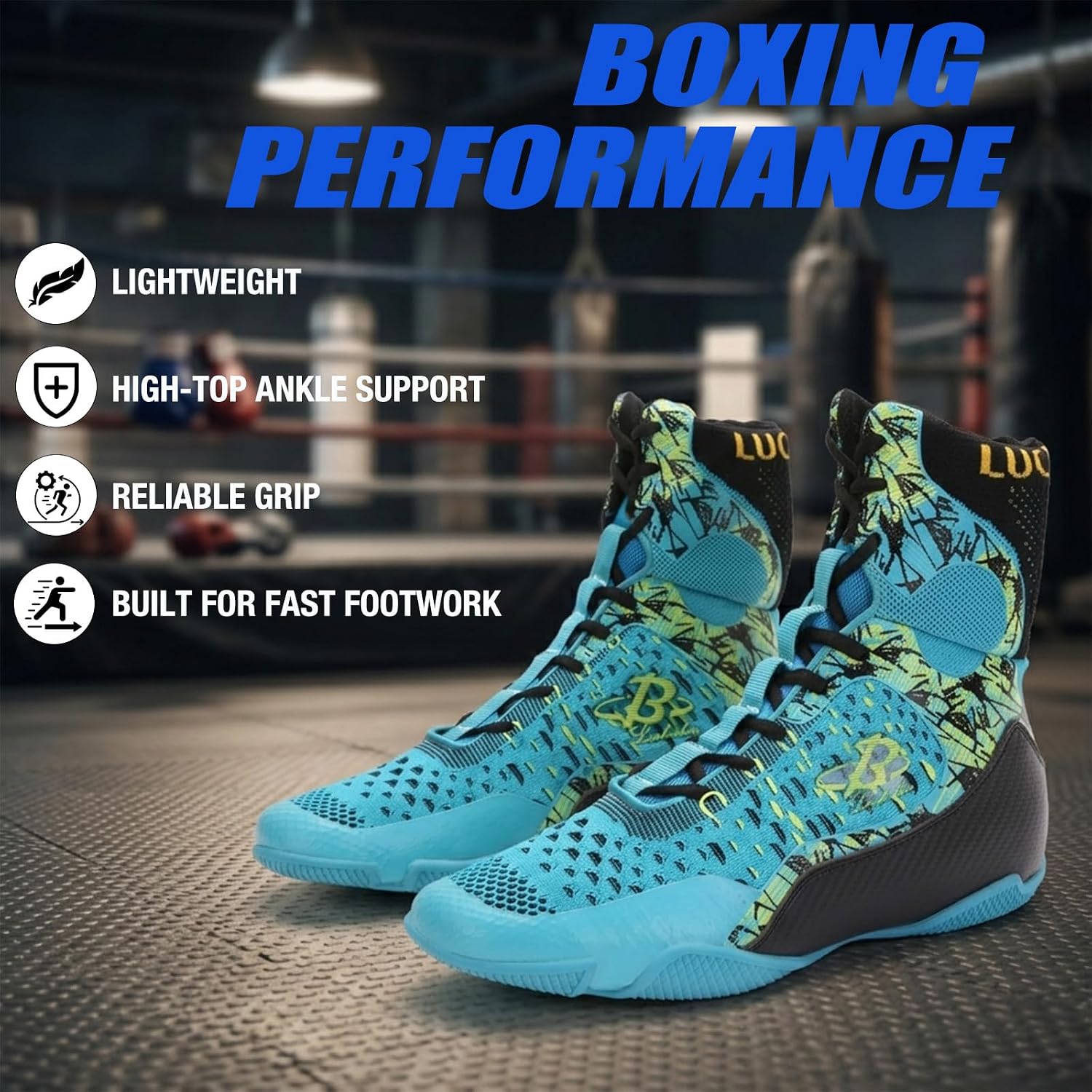 Mens Boxing Shoes High Top Lightweight Breathable Boxing Boots with Ankle Support for Training and Sparring LS198