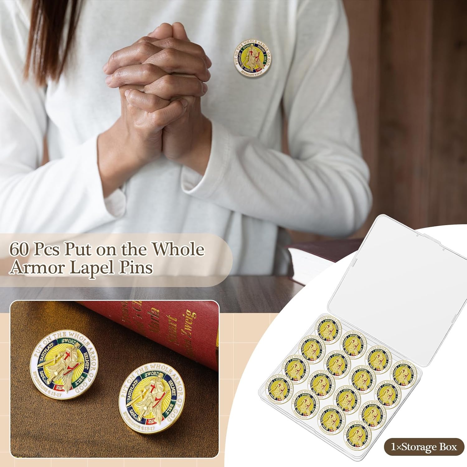 Riceshoot 60 Pcs 30 Pcs Put on the Whole Armor of God Lapel Pins Christian Religious Pins Put on the Whole Christian Gifts for Men Collectors Military Church School