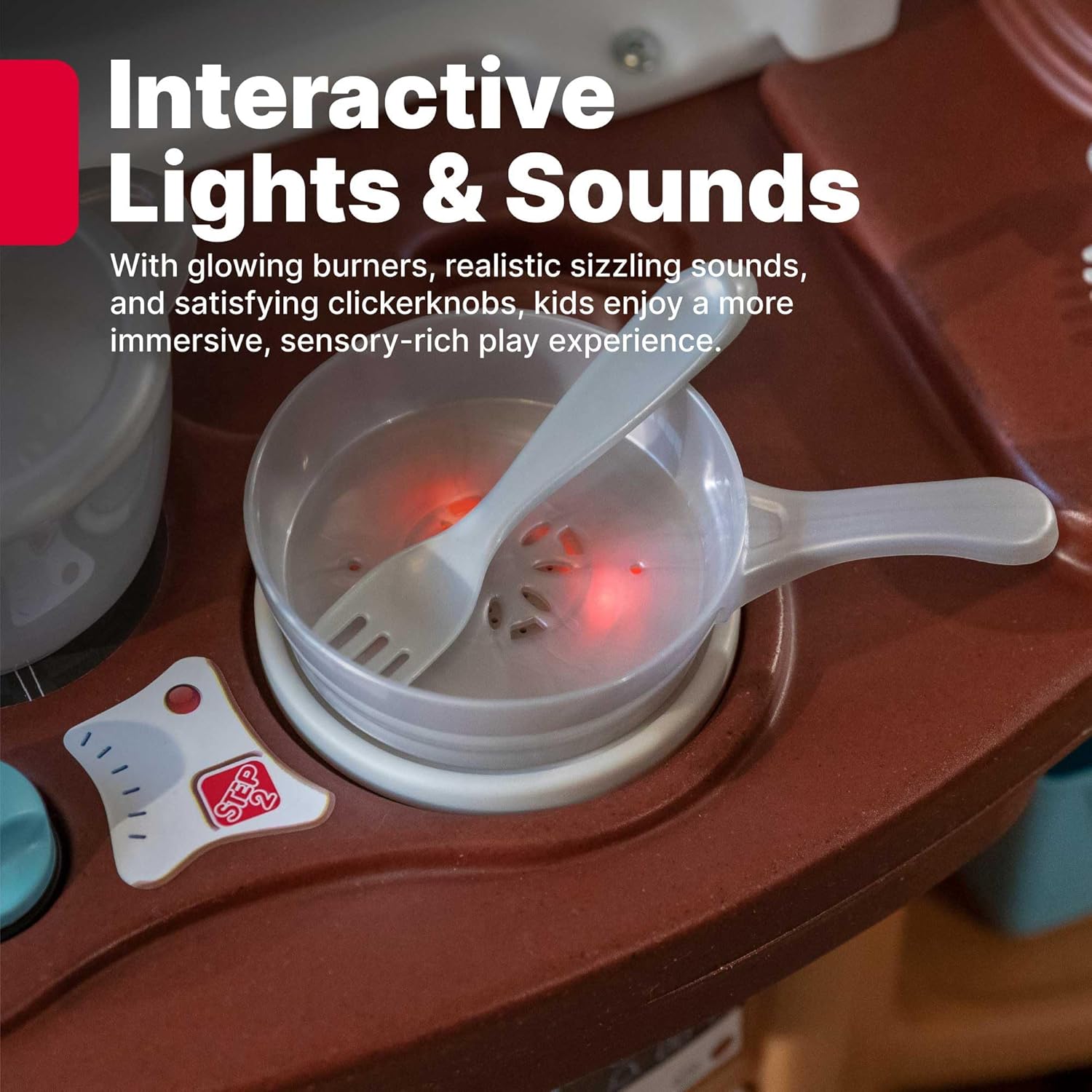 Step2 Fun with Friends Kids Kitchen Playset, Indoor/Outdoor Kitchenette, Interactive Play with Lights and Sounds, Durable Plastic, Includes 25 Piece Toy Accessories, Toddlers 2+ Years Old, Tan