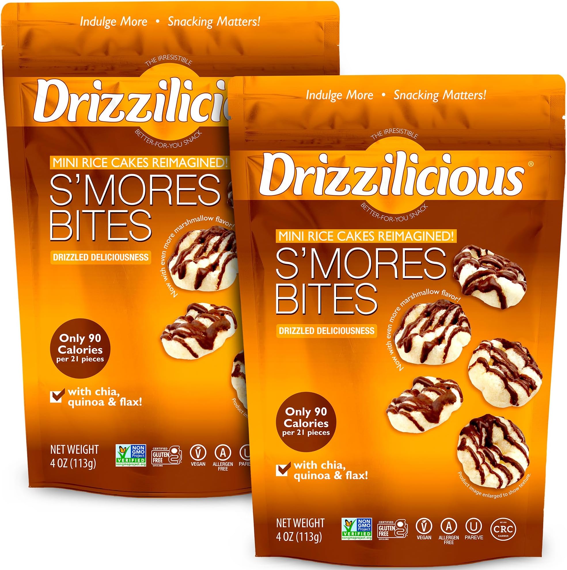 Mini Flavored Rice Cakes S'mores - Rice Crisps, Healthy Snack for Adults and Kids, Vegan, Gluten Free Snack, Allergen Free, Only 90 Calories Per 21 Pieces - 4 oz (Pack of 2)