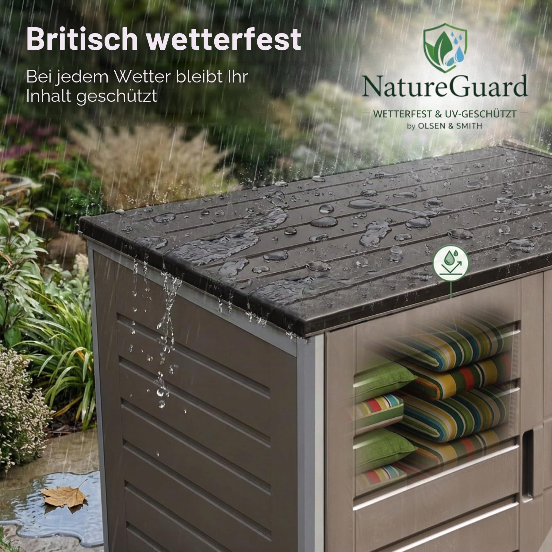 Olsen & Smith 1170L Extra Große XL Outdoor Garten Aufbewahrungsbox mit Vorhängeschloss - Riesige Kapazität Kunststoff Schuppen Mülltonnenbox Schrank - Ideal für 2x230L Mülltonnen, Gartengeräte