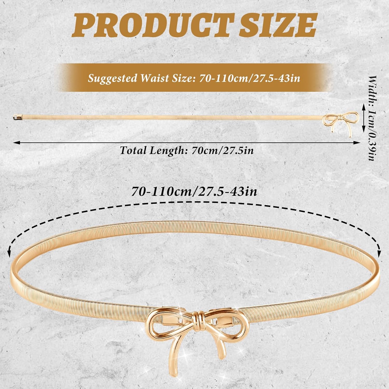 Skinny Metal Waist Belt for Women, Stretchy Belt Elastic Waistband Adjustable Chain Belt with Bowknot for Dress - Image 6
