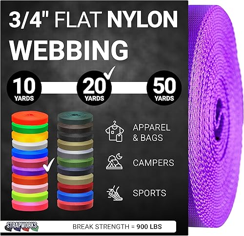 Miniatura 50 de Strapworks Rollo de correa de nailon resistente de 3/4 pulgadas para cinturón, mochila, eslinga, collar, correa, correas y más, 10, 20 o 50 yardas