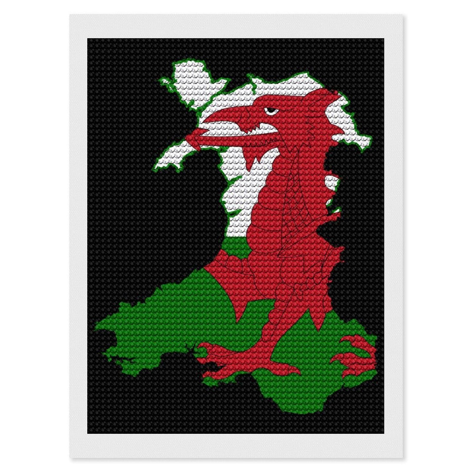 Nclqvjxzkhw Style Flag Map Of Wales Diamond Art Painting For Adult Round Diamonds Pictures Arts Crafts Home Wall Decor 12"X16"