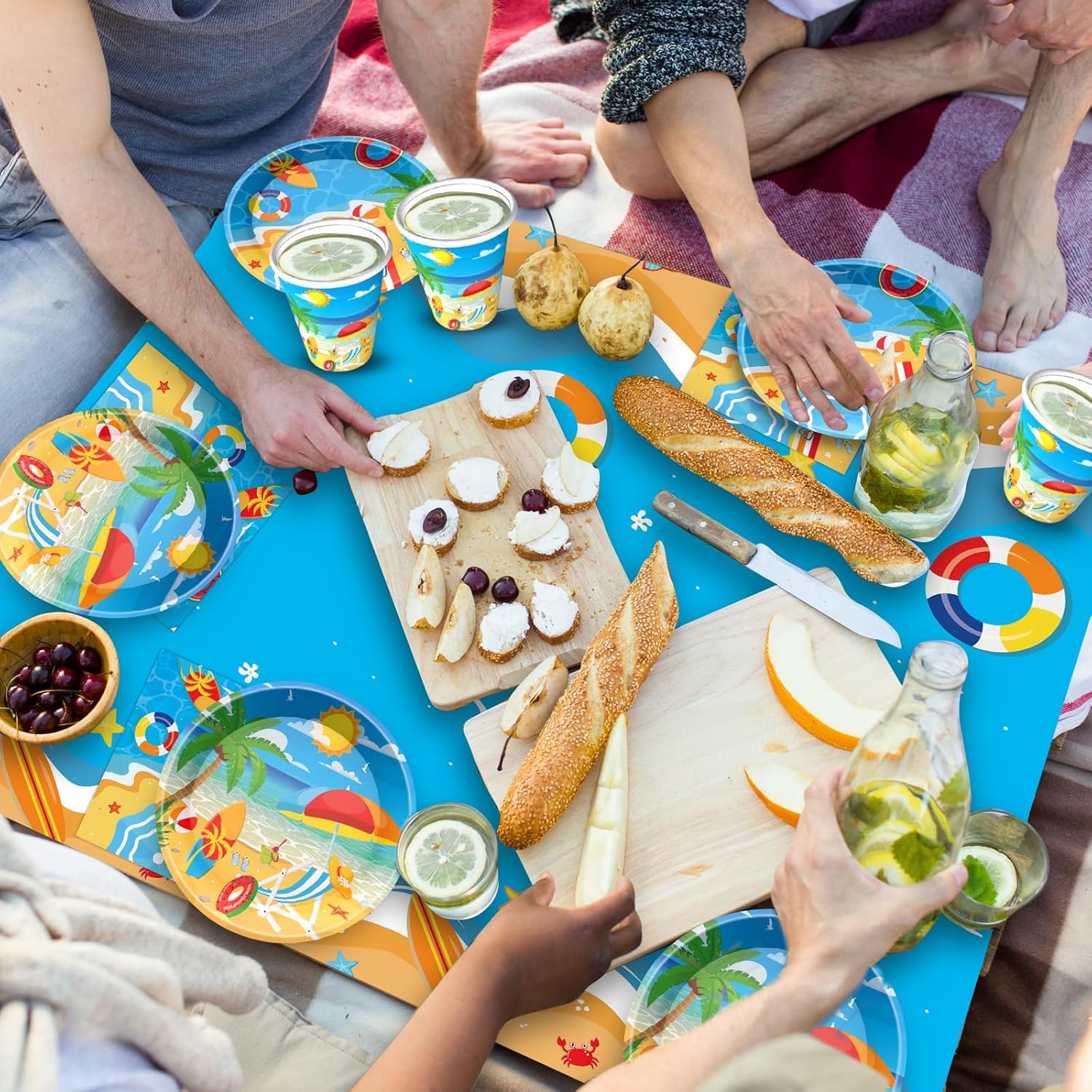 Beach Party Decorations Set Includes Dinner Plates, Napkins, Cups and Tablecloth for Summer Hawaiian Beach Birthday Party Decorations, Serve 24