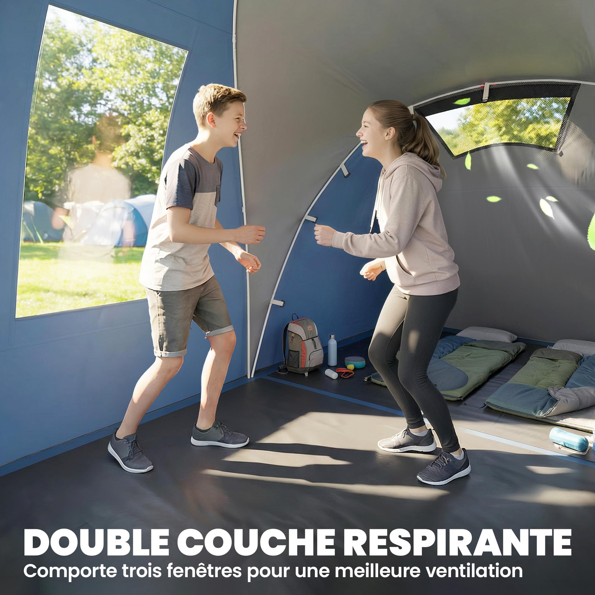 Outsunny - Tienda de campaña con doble capa, túnel familiar para 4-5 personas, grande, con 2 dormitorios y salón para 12 personas, 3000 mm, impermeable, refugio solar con toldo, azul