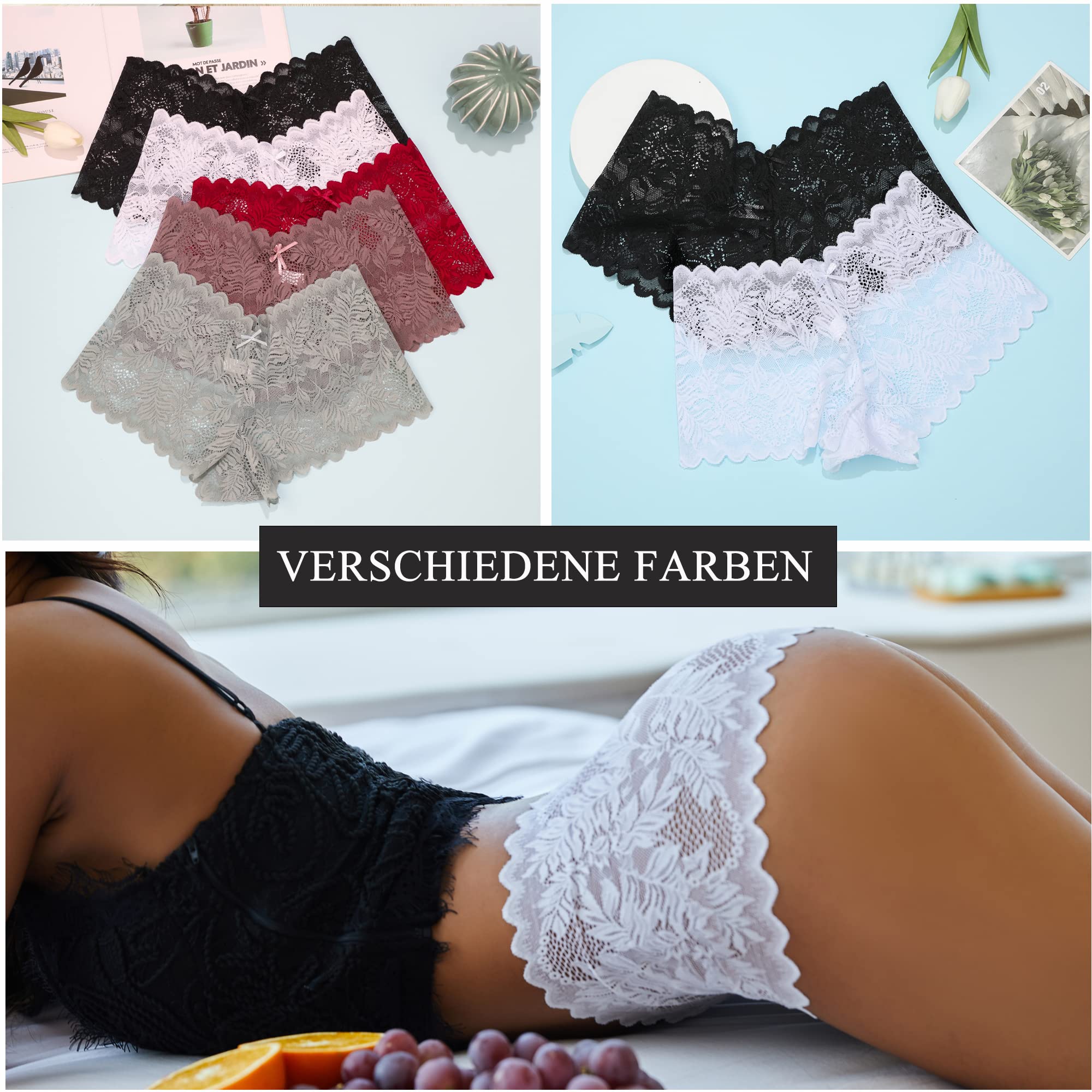 FINETOO Lot de 5 Culottes pour Femmes Lingerie Sexy en Dentelle pour Femmes Culottes Douces et Confortables Boxers Taille Basse Lingerie Lot Multiple S-XXL