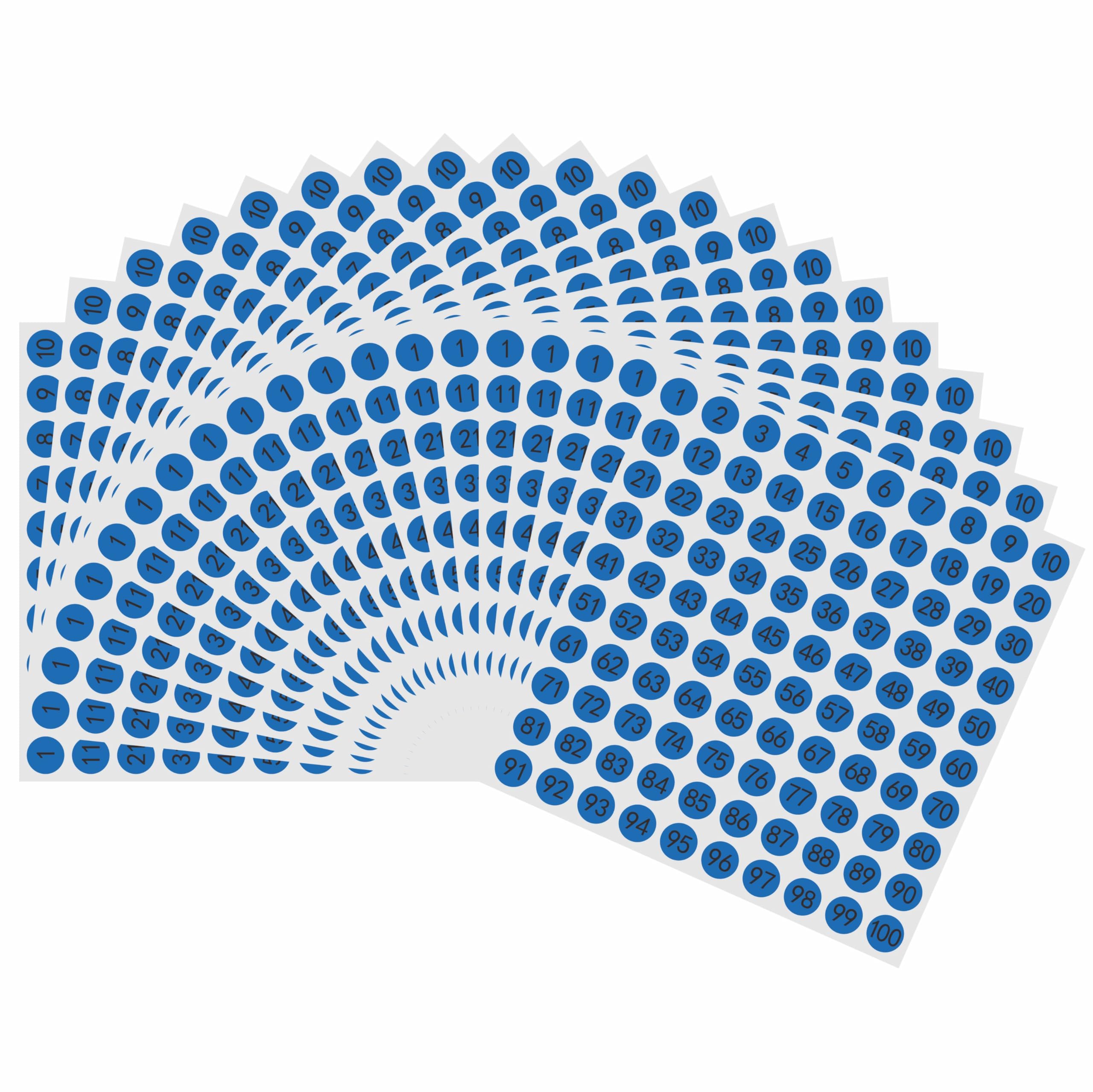 Hylabelest 20 Sheets 1 to 100 Sticky Number Round Stickers 10mm Self-Adhesive Labels, Total Pack of 2000 (Blue)
