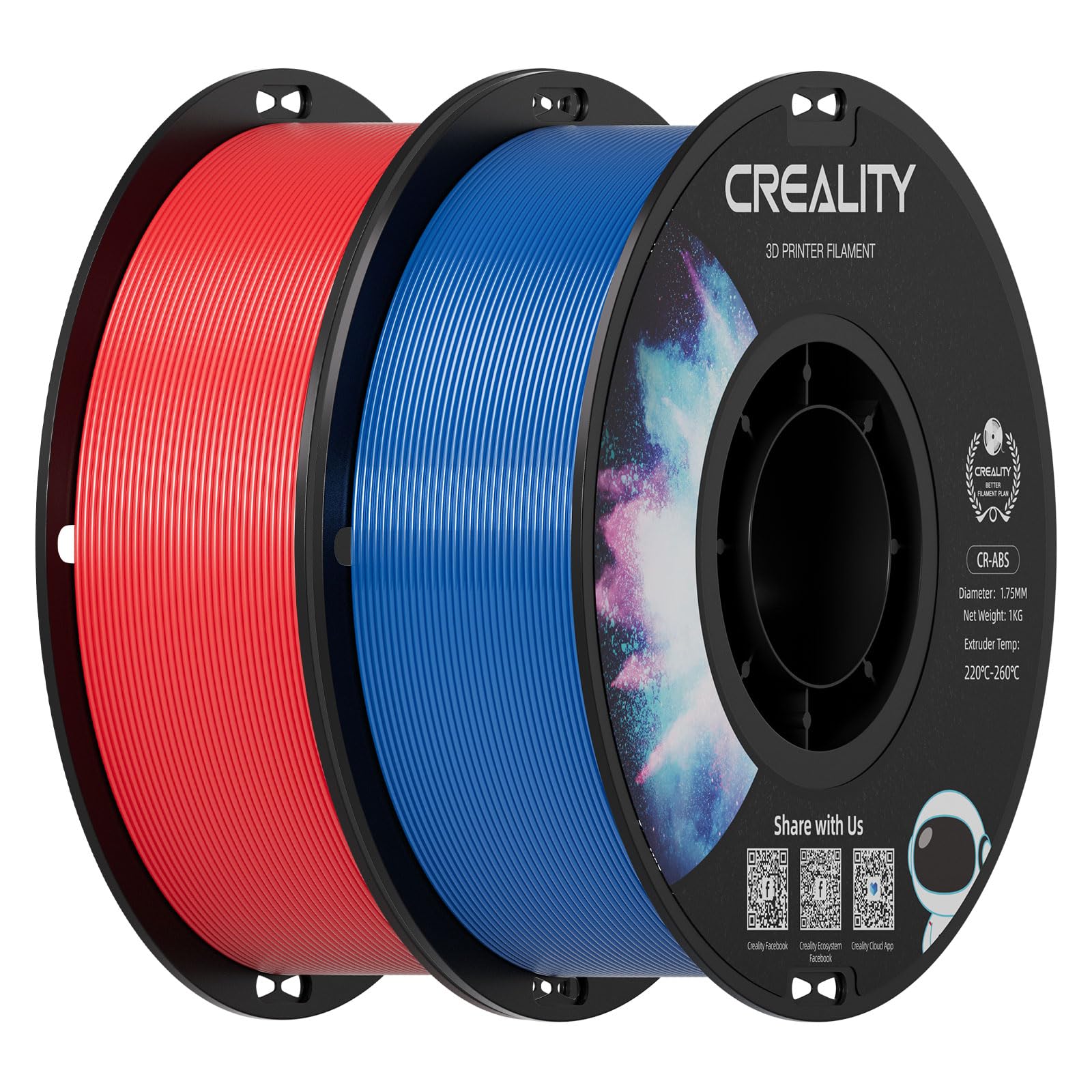 Creality ABS Filament 1.75mm, Blue &amp; Red, 2-Pack (2 kg)