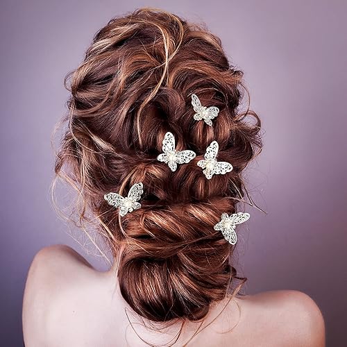 Miniatura 2 de 12 pinzas de mariposa para el cabello, pinzas para el cabello con perlas de cristal, horquillas para el cabello de novia, boda, accesorios para el