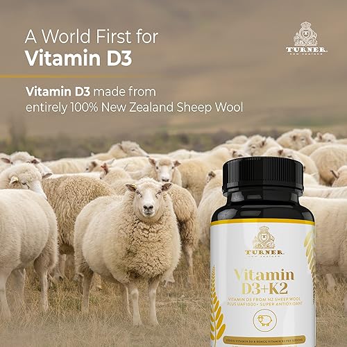 Miniatura 3 de Turner Cápsulas de vitamina D3 y K2, alta potencia D3 2000IU y K2 (MK7) 80mcg, VIT D3 único de lana de oveja 100% lanolina de oveja de Nueva