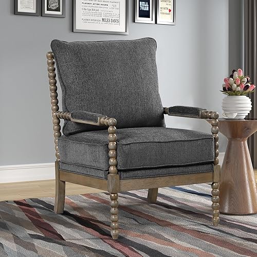 Miniatura 2 de INCLAKE Silla decorativa, silla de madera maciza natural con cojín de resorte de alta resistencia y reposabrazos, sillón de ocio para sala de estar,