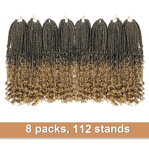 Miniatura 6 de Goddess Box Braids - Cabello de Ganchillo con Puntas Rizadas de 16 Pulgadas, Trenzas de Caja Bohemias de Ganchillo, 8 Paquetes, Trenzas de Ganchillo