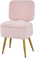 ZYKZYKHOME Vanity Stool with Storage & Folding Backrest - Soft Faux Fur Ottoman Chair for Makeup Vanity, Bedroom - Stable Metal Legs
