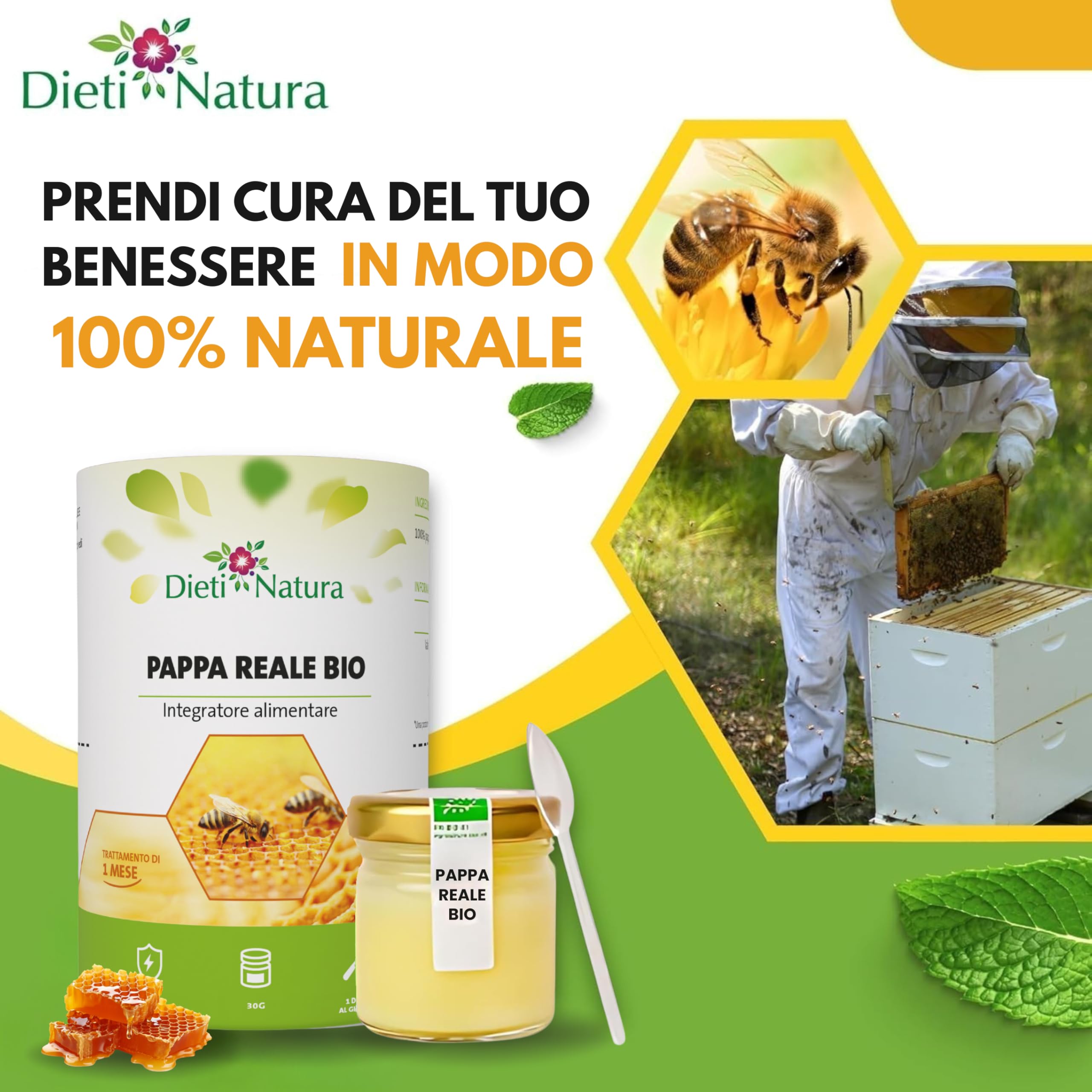 Confezione da 3 vasetti di Pappa Reale Fresca BIO (30 g) – Pappa Reale Pura con Vitamine, Oligoelementi e Minerali per un’Energia Naturale e per le Difese Immunitarie
