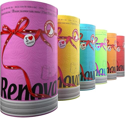 Miniatura 9 de Renova Paquete de toallas de papel azul, 1 rollo, 120 hojas, 2 capas, certificado FSC, sostenible y absorbente