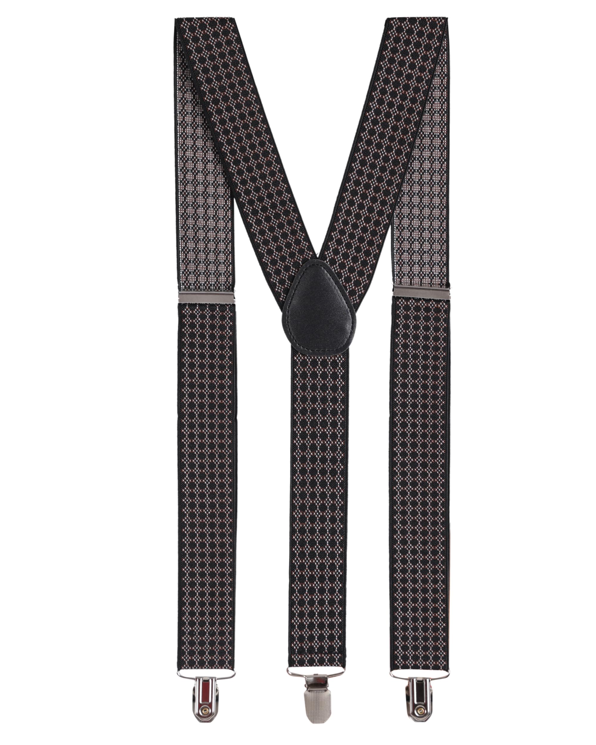 Suspenders for Men Heavy Duty - Adjustable Men's Geomatric Pattern 3.5 cm Wide Belt Y-Back Men's Suspenders for Dress Pants | Strong Metal Clips, Everyday Wear| (Black)
