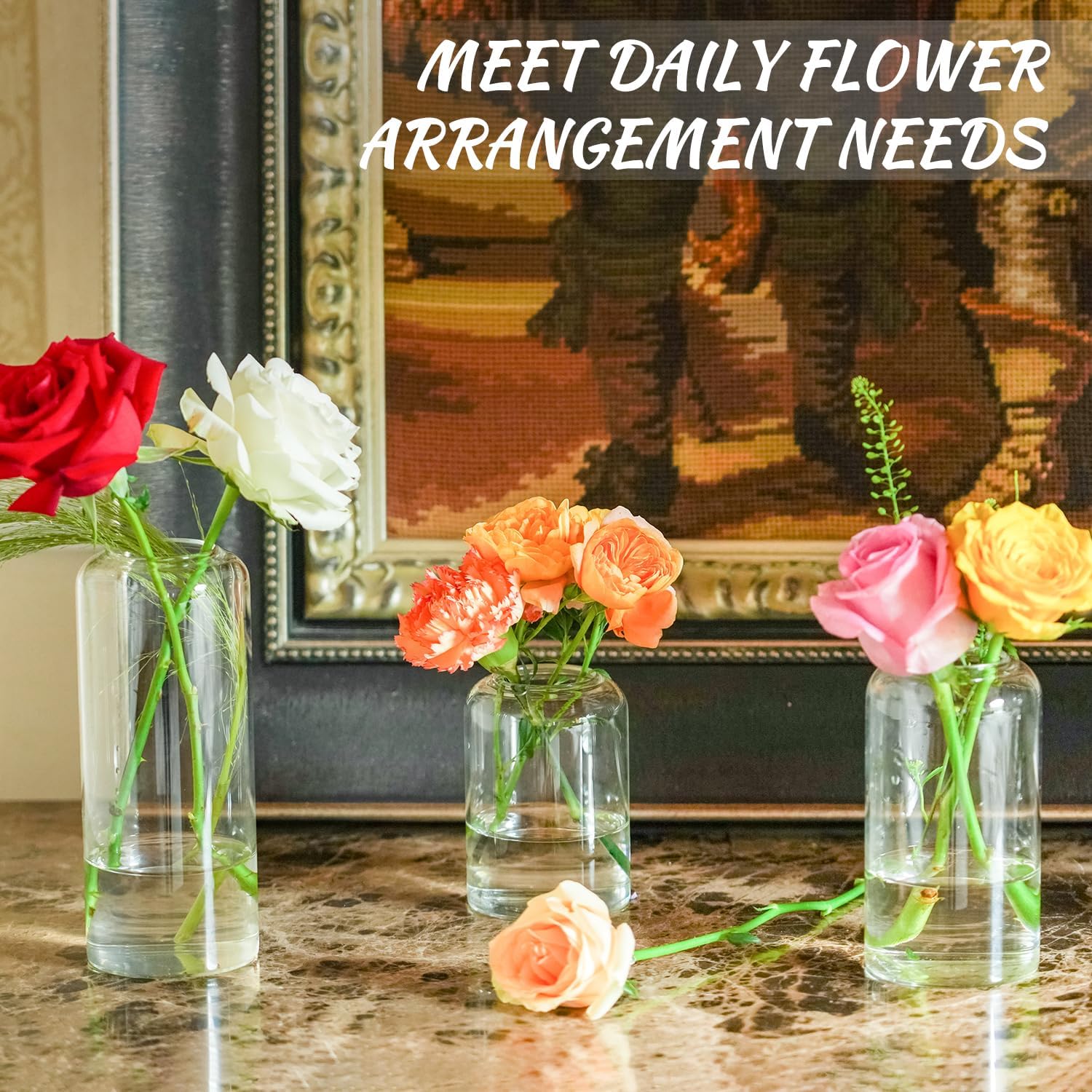 Glass Bud Vases Set of 9 - Clear Flower Vases for Centerpieces, Small Glass Vase Modern Bud Vase for Wedding Party Dining Table Centerpieces, Living Room Decorative, Home Decor