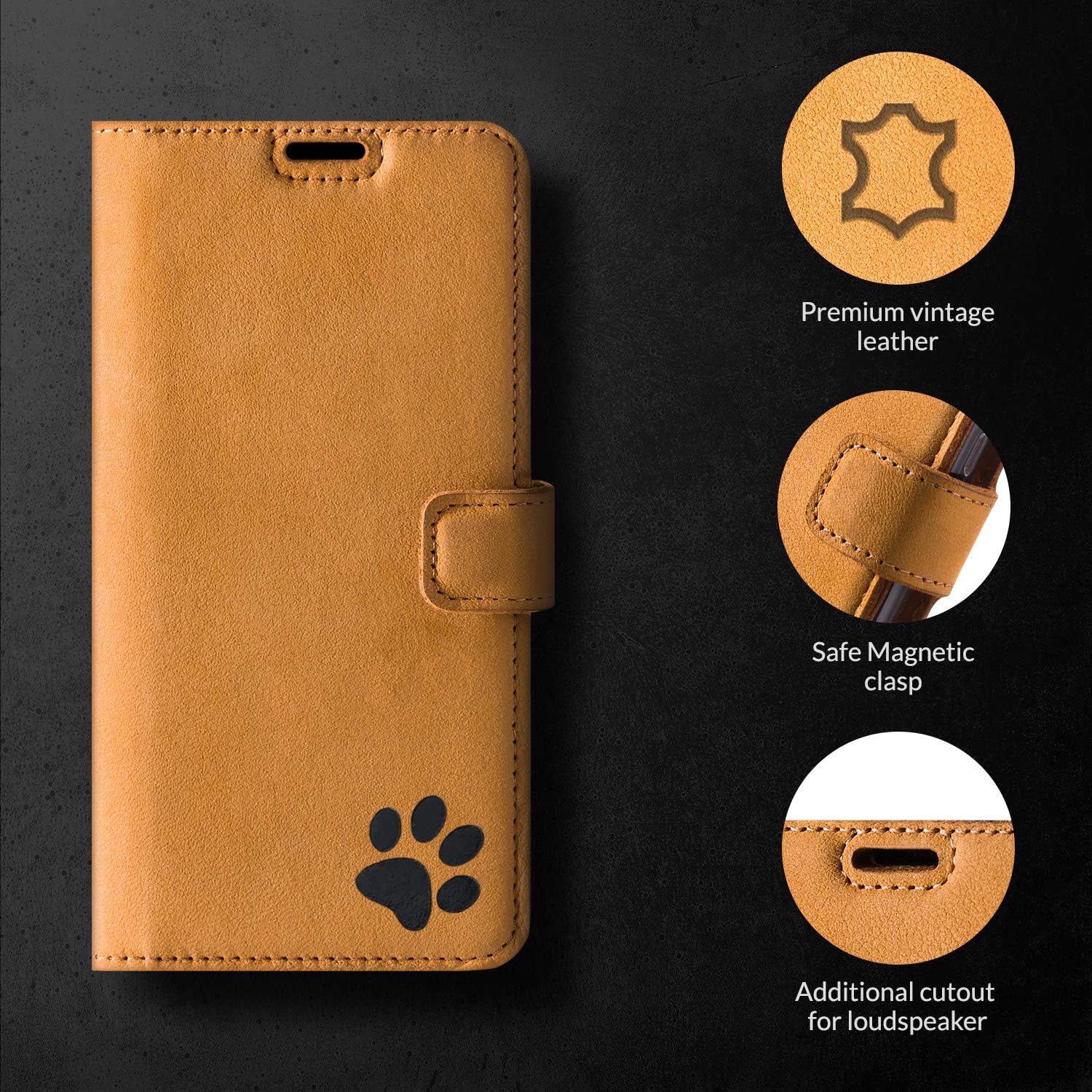 SURAZO Mobile Phone Case for S21 Ultra - Premium Genuine Leather Case with Paw Motif - Suede Flip Case with Stand Function, Card Slot - RFID Protective Case Handmade for Samsung Galaxy S21 Ultra 5G