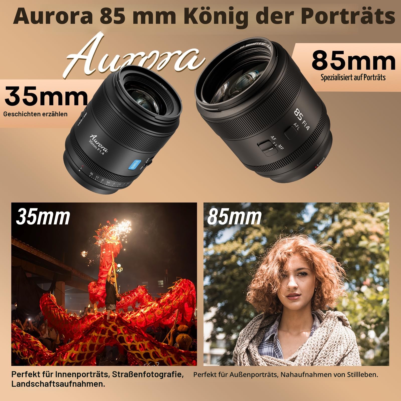 SIRUI Aurora 85 mm F1.4 Vollformat Autofokus Objektiv Teleobjektiv Prime Portrait Objektiv für Z5, Z50/Z50II, Z6/Z6II/Z6III, Z7/Z7II für Z-Mount Kameras Schwarz