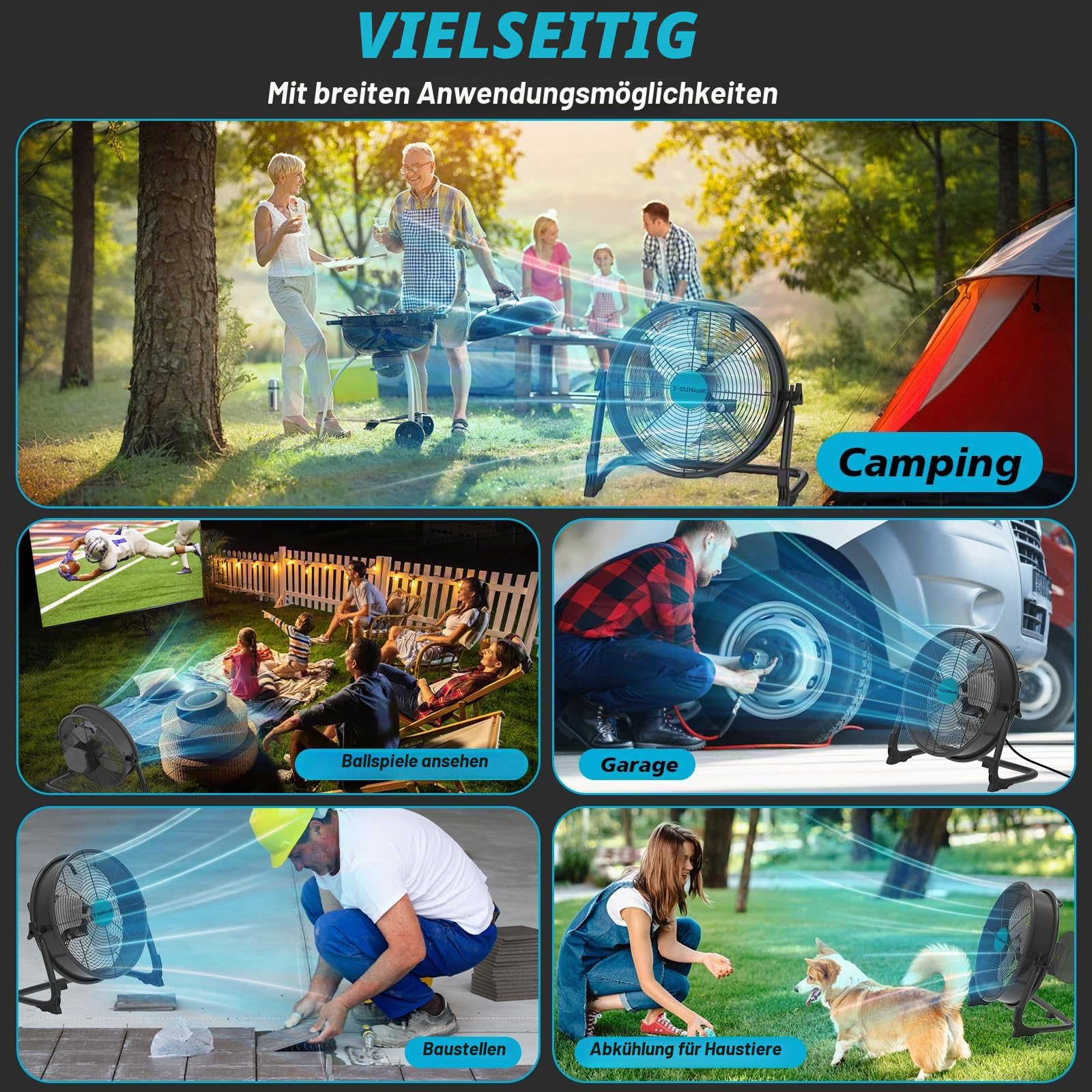 Batteriebetriebener Bodenventilator für Makita 18 V Akku, tragbarer Ventilator mit AC-Adapter und USB-Ausgang, Metall, industrielle hohe Geschwindigkeit, stufenlose Geschwindigkeit, kabelloser