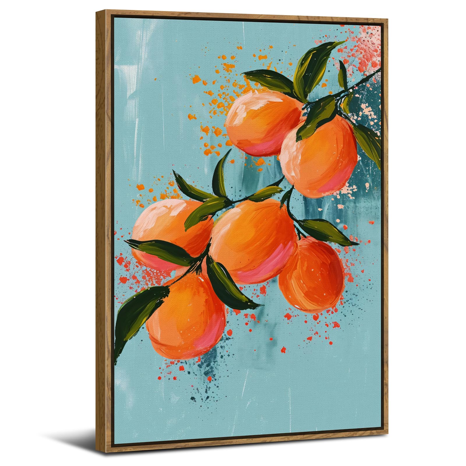 Wood Framed Canvas Wall Art, Orange Vintage Modern Painting Prints,Nature Blue and Orange Scenery Picture Decor, Neutral Botanical Artwork for Farmhouse Bedroom Living Room Home Decoration 16x24in โ image 1
