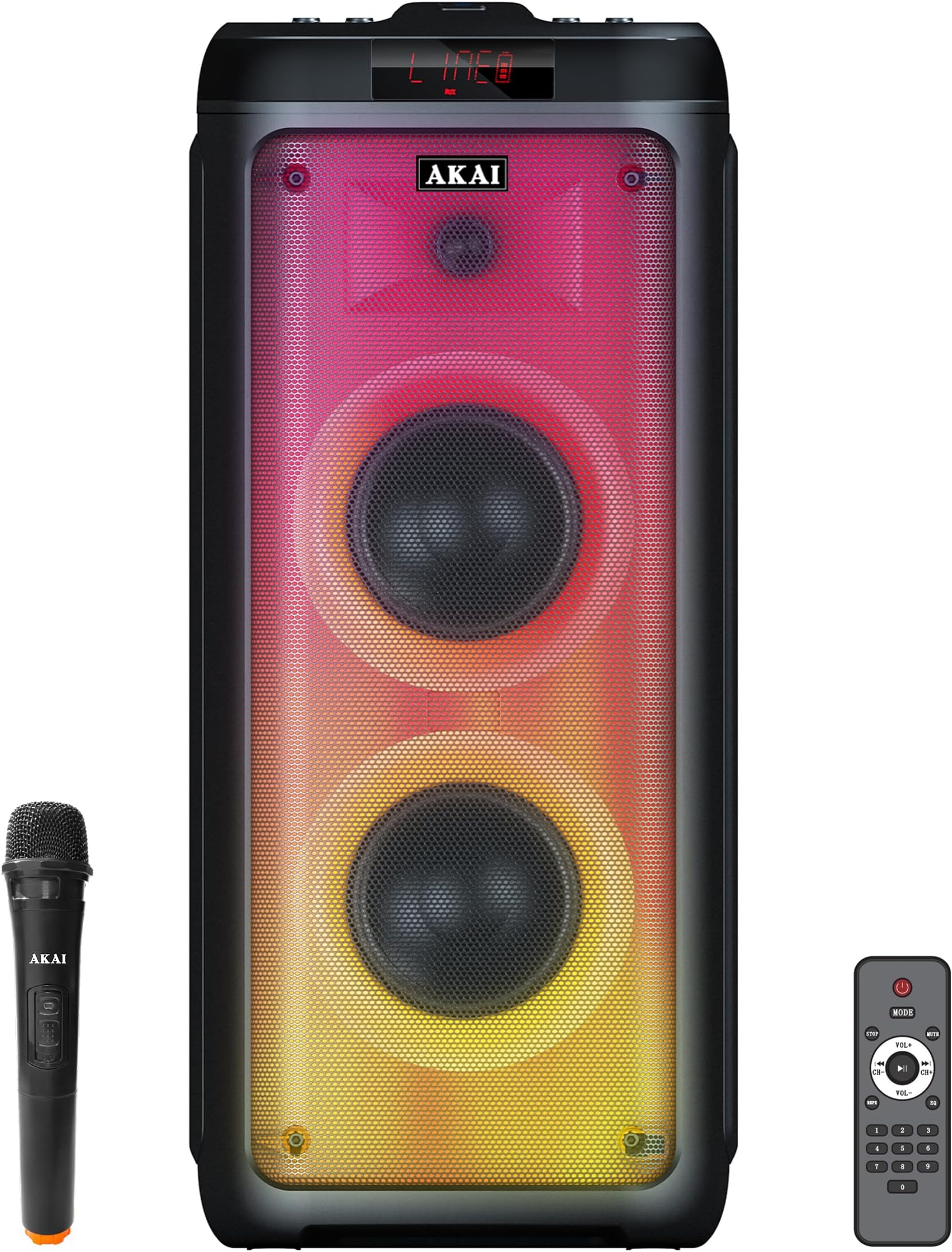 AkaiPartyMate Pro PM-100P Outdoor Bluetooth Speaker with 100 Watt RMS Sound, Up to 5 Hours Playtime, Supports Wireless Microphone with Recording, Karaoke, TWS, BT, Guitar & AUX Input &