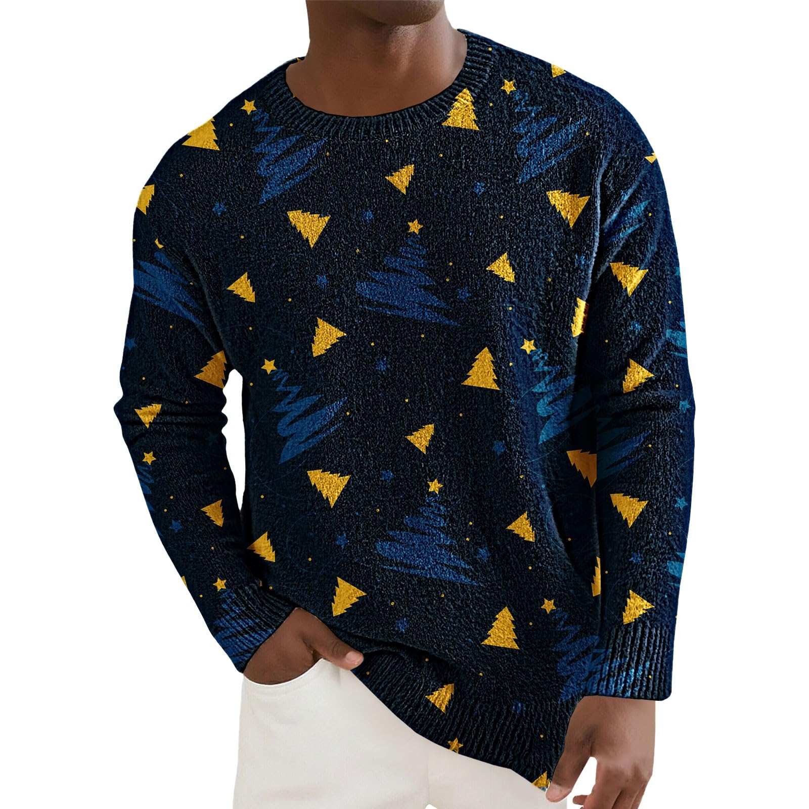 Jersey de Navidad para hombre feo – Jersey de punto para hombre, cuello redondo, manga larga, punto fino, jersey de invierno, tallas grandes, ropa de fiesta de Año Nuevo, parte superior