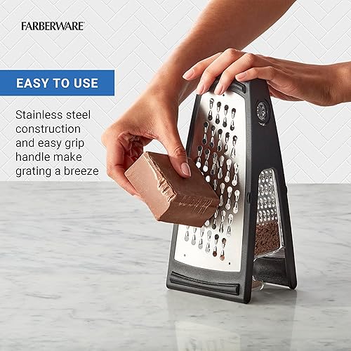 Miniatura 5 de Farberware Rallador profesional de acero inoxidable con contenedor, cuchillas gruesas y finas, base antideslizante, mango de fácil agarre, apto para