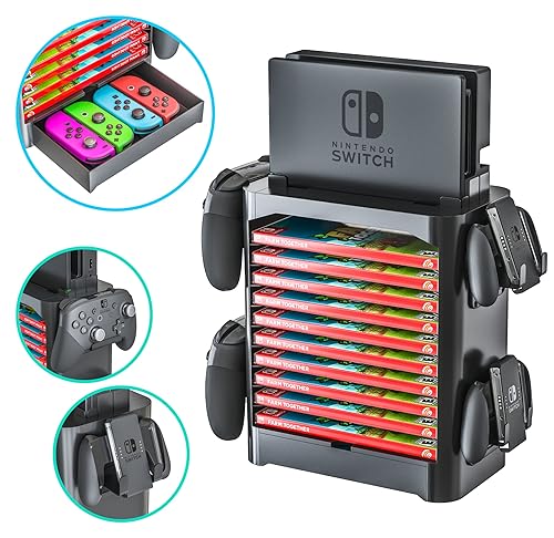 Skywin Game Storage Tower for Nintendo Switch - Nintendo Switch Game Holder Game Disk Rack and Controller Organizer Compatible with Nintendo Switch