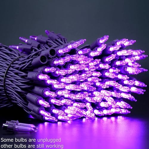Miniatura 5 de YULETIME Luces LED de Navidad moradas con cable morado, 66 pies, 200 unidades, certificación UL, grado comercial, juego de tira de luces LED