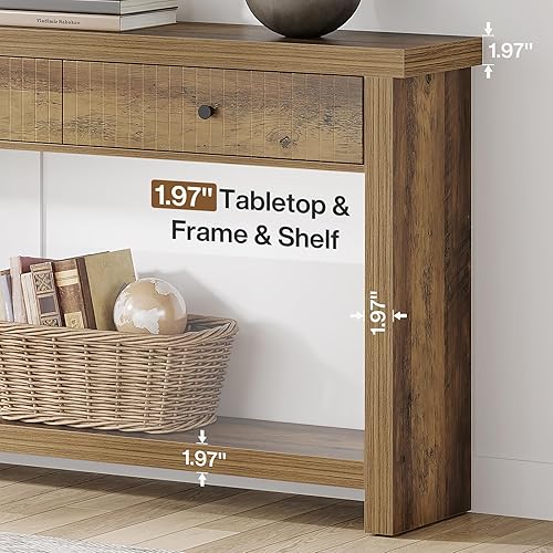 Miniatura 4 de Tribesigns Mesa de entrada extra larga de 70.9 pulgadas con 3 cajones, mesa consola de sofá con estantes de almacenamiento abiertos, mesas de madera