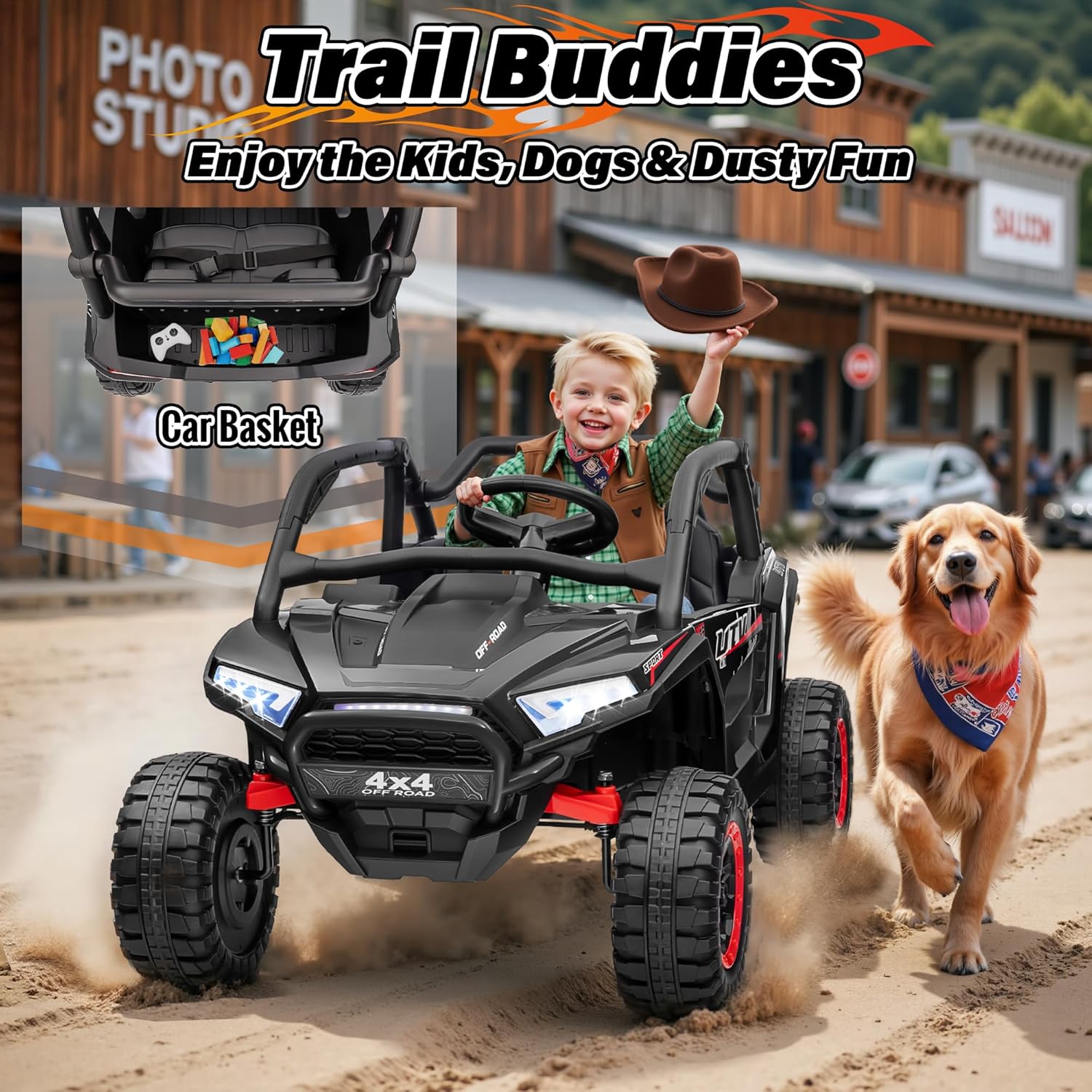 JOYRACER 24V Ride on Car, 2 Seater XL 4X4 Off-Road UTV w/RMP2000W Powerful Motors, Remote Control, Bluetooth Music, LED Lights, 24 Volt Ride on Toys for Big Kids, Black