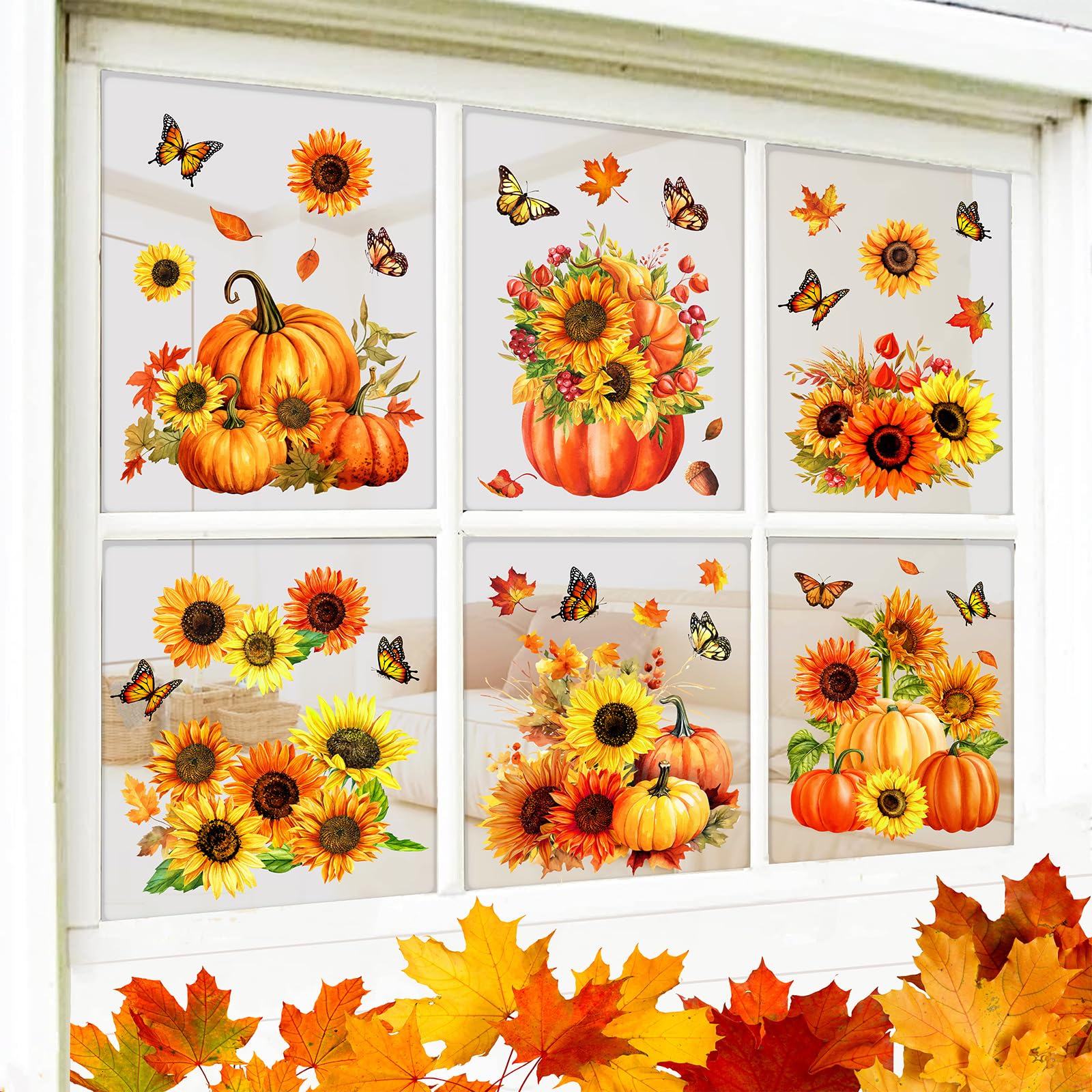 Autocollants réutilisables fenêtre automne Thanksgiving sticker vitre amovible fête