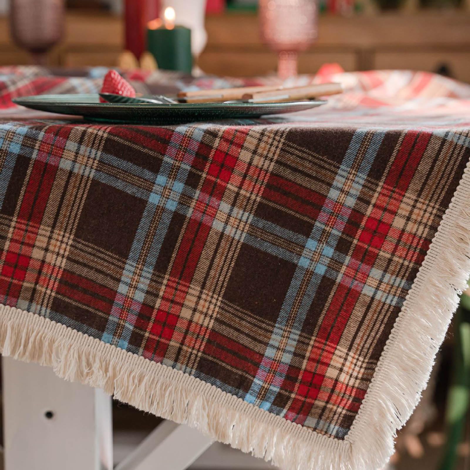 Tovaglia classica a scacchi rossa e verde con nappe, rettangolare, lavabile, antimacchia, facile da pulire, 140 x 240 cm, decorazione natalizia