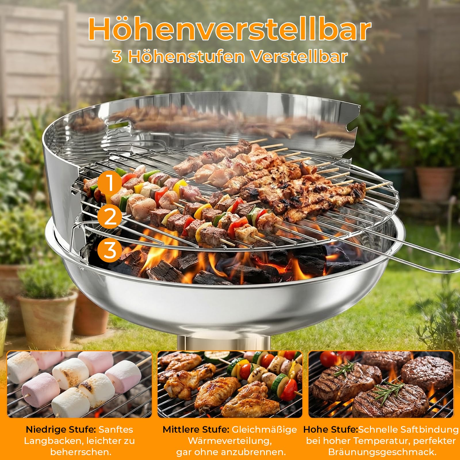 TLGREEN Barbecue a colonna in acciaio inox, Barbecue da esterno 40*40*69cm