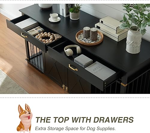 Miniatura 4 de Jaulas dobles extragrandes para perros de 72.5 pulgadas para razas grandes, muebles de madera XXL con cajones, divisor, resistente al agua y puerta