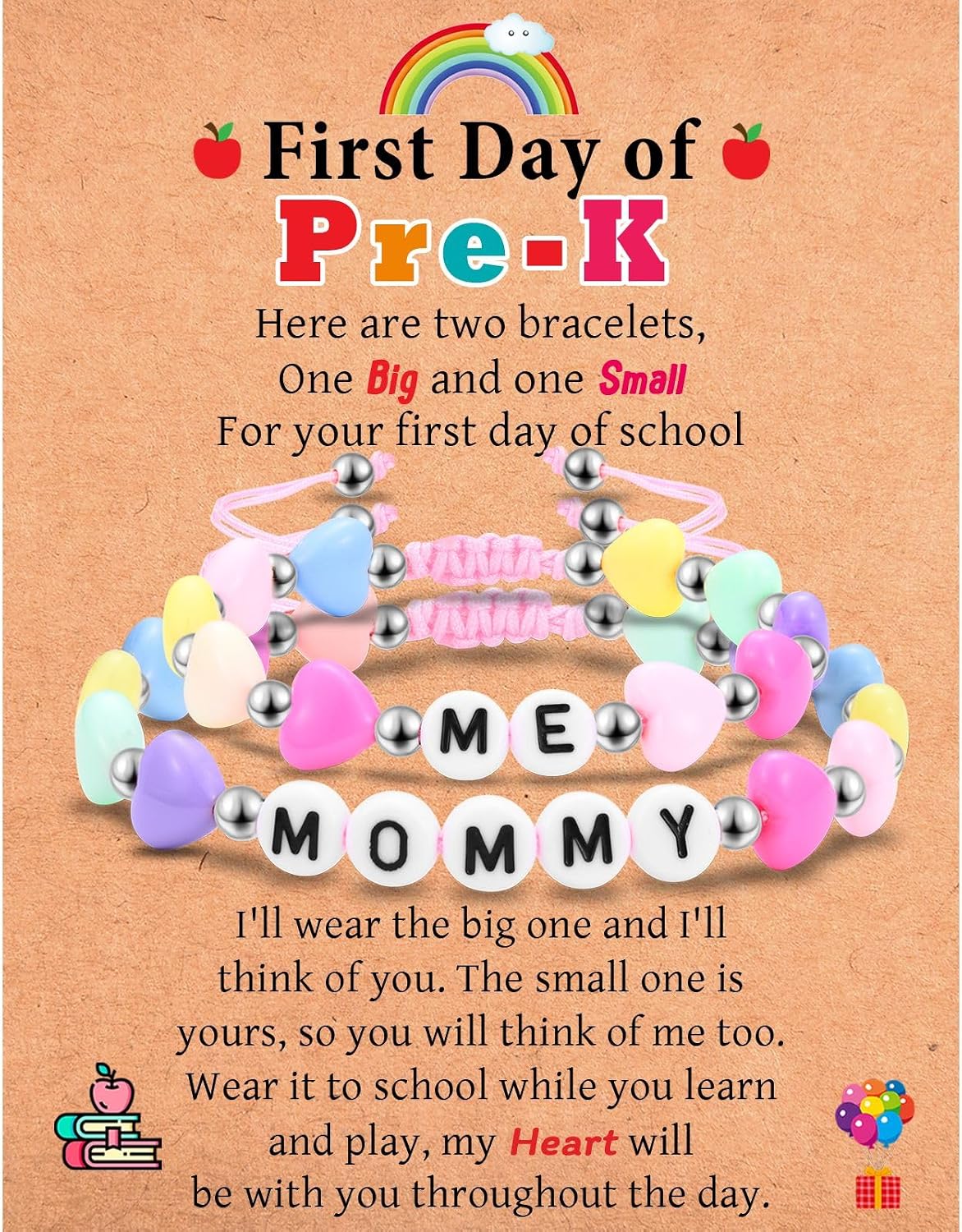 Mommy and Me Matching Bracelets Set, First Day of School Kindergarten Preschool First Grade Gifts, Back to School Gifts for Daughter Girls