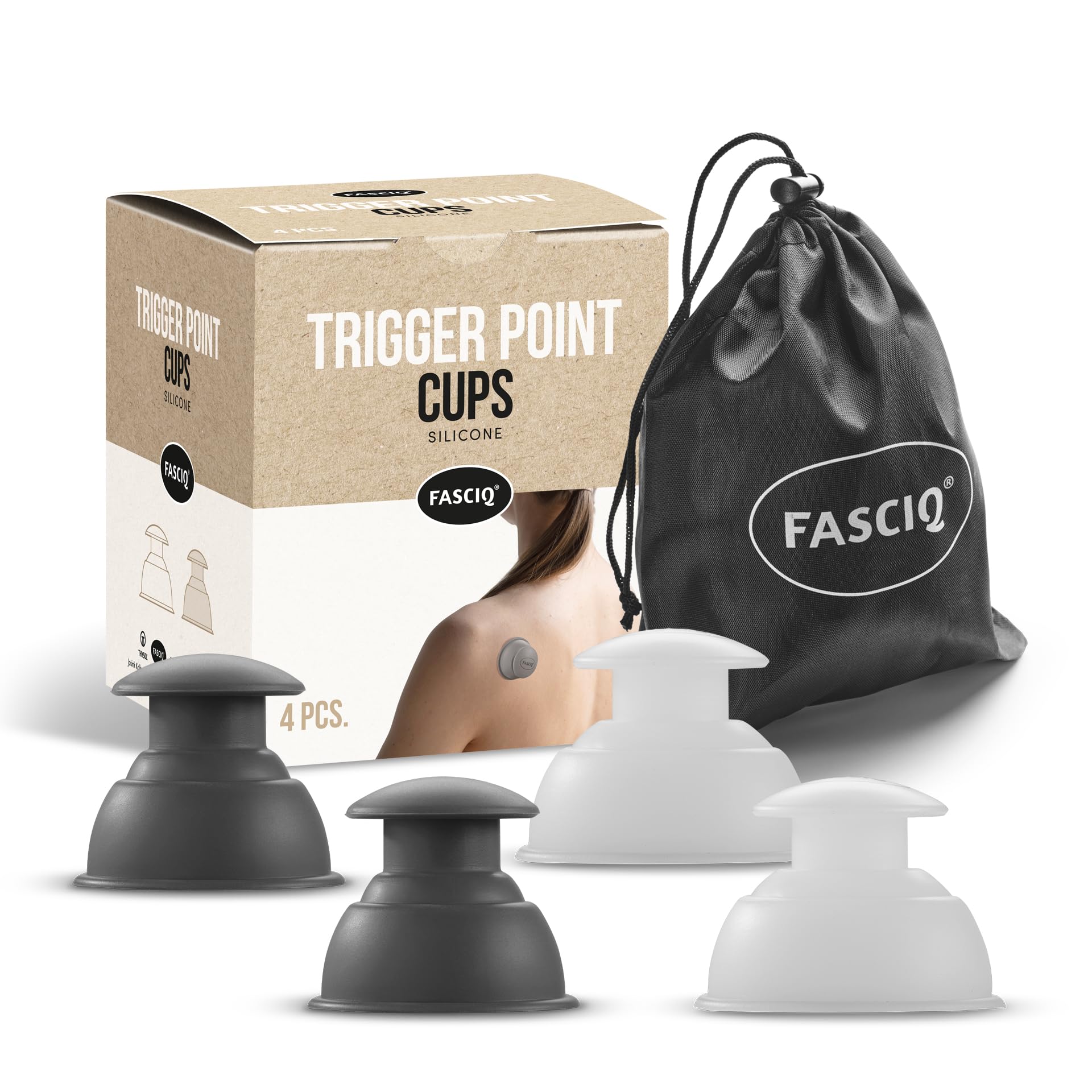 FASCIQ® Sports Cupping Set | Trigger Point Cups | Anti Cellulite | Suction Cups for Body | Accupressure Therapy | Treat Mobility & Movement Dysfunctions | HQ Silicone | 2 Large & 2 Small Cups