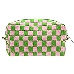 PAZIMIIK Checkered Makeup Bag for Purse Portable Zipper Make Up Pouch Small Cosmetic Case for Travel Accessories Pink Green