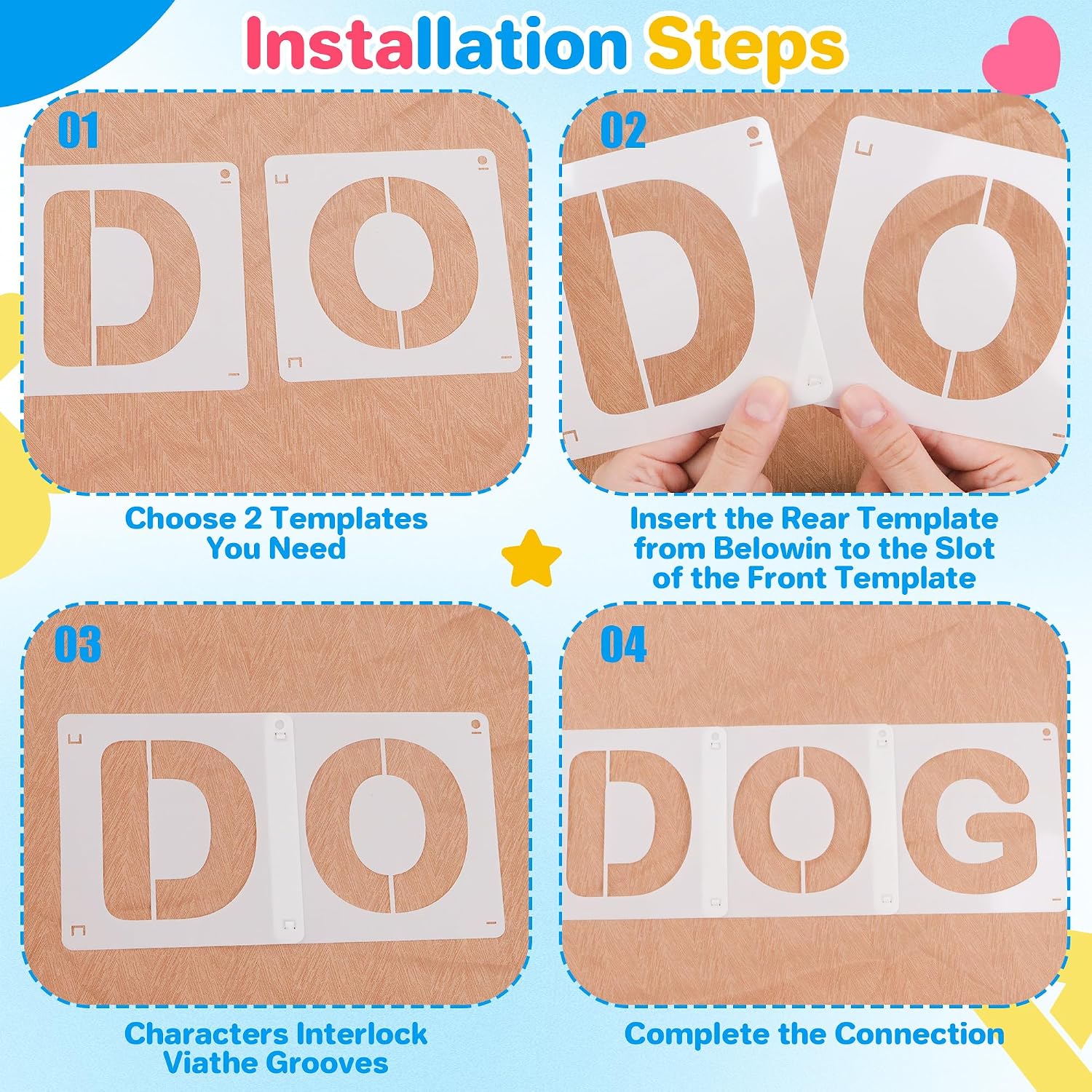 Letter Stencils 80Pcs 3&4Inch Large Alphabet Number Stencils Reusable Plastic Stencil for Crafts Painting Drawing Lettering Stencil Templates on Wa ll Wood Fabric Rock DIY Art Project Home Decor