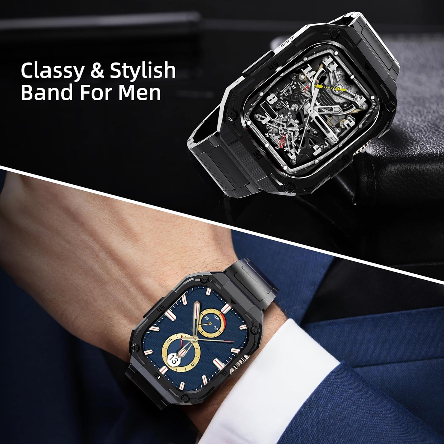 Mechanical Metal Watch Case with Band Compatible with Apple Watch Series 11/10 46mm Band,Rugged Military Stainless Steel Protective Bumper Cover,Tough Business iwatch Band Strap for Men,Gold - Image 2