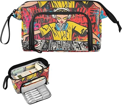 Large Pencil Case Dj Woman Graffiti - Large Capacity Cool Pencil Pouch Portable Handle for School Office Teens Adults