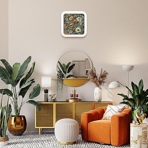 Miniatura 7 de 10" Square Modern Wall Clock,Nostalgic Flower Pattern Print Kitchen Clocks Wall Battery Operated,Silent Non Ticking Unique Funny Cute Wall Clock for