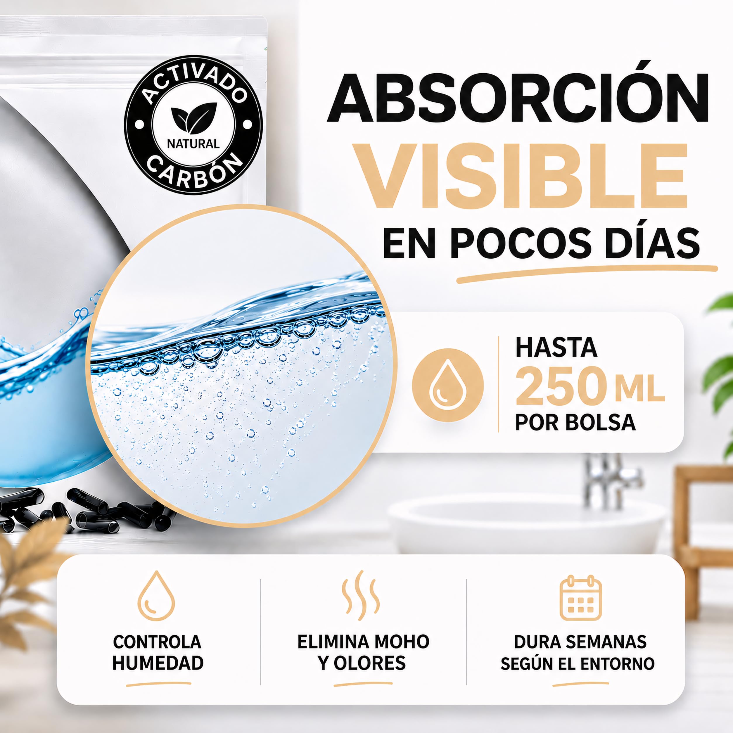 Pack de 5 Bolsas Antihumedad PREMIUM con CARBON ACTIVADO | Bolsas Deshumidificadoras para colgar | Deshumidificador Armario | Previene Humedad y Malos Olores en Ropa y Armarios | Alta Eficacia