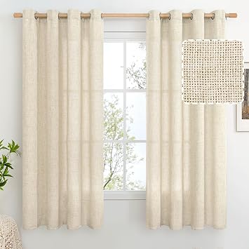 BGment Begie Faux Linen Curtains 63 Inch Length 2 Panels for Bedroom