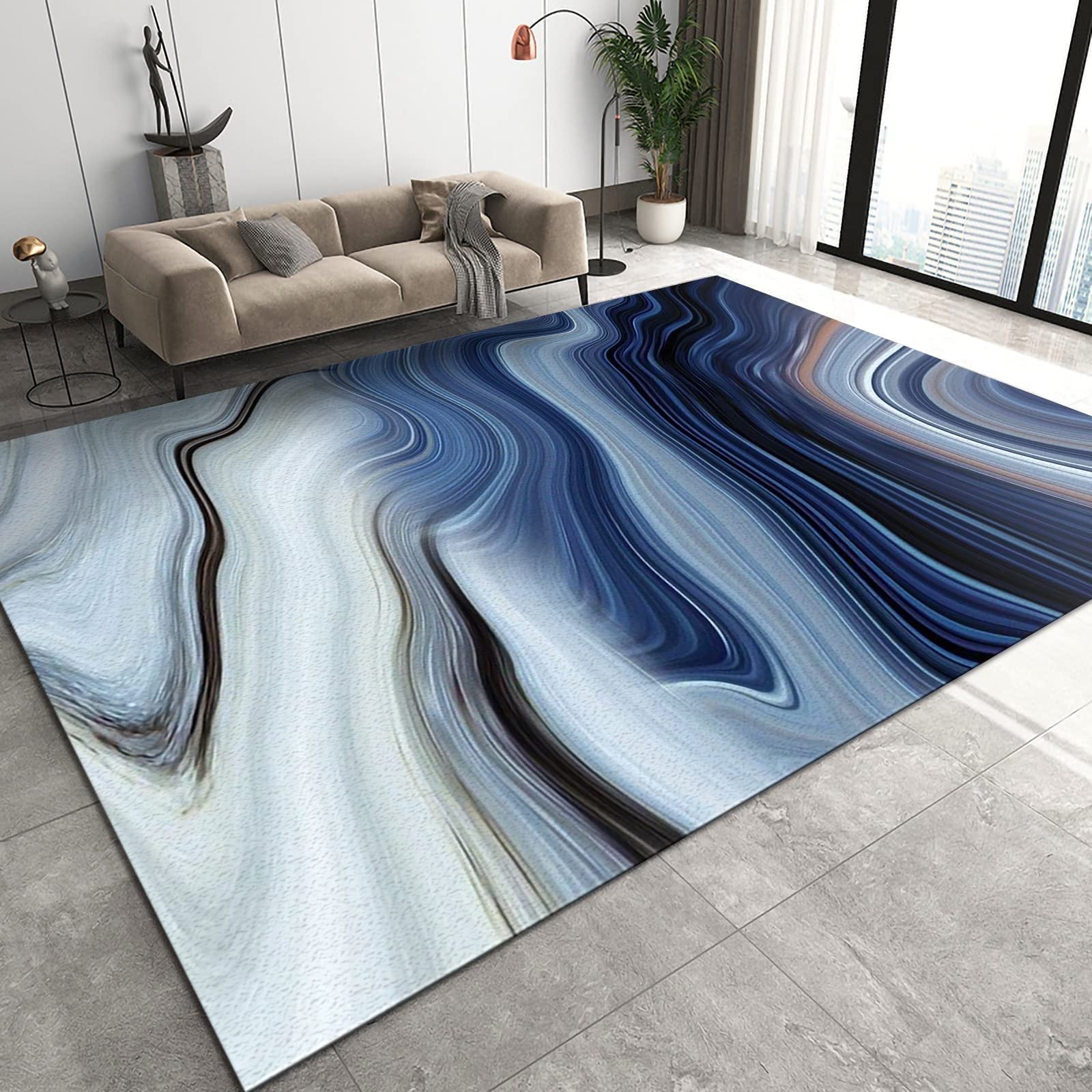 Tapis en marbre bleu floral pour entrée accueillante et chambre cosy
