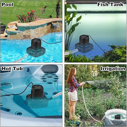 Miniatura 7 de Bomba sumergible para cubierta de piscina  1350 GPH 15 HP 140W y 4 adaptadores para remoción de agua de natación sobre el suelo con manguera de 16.4